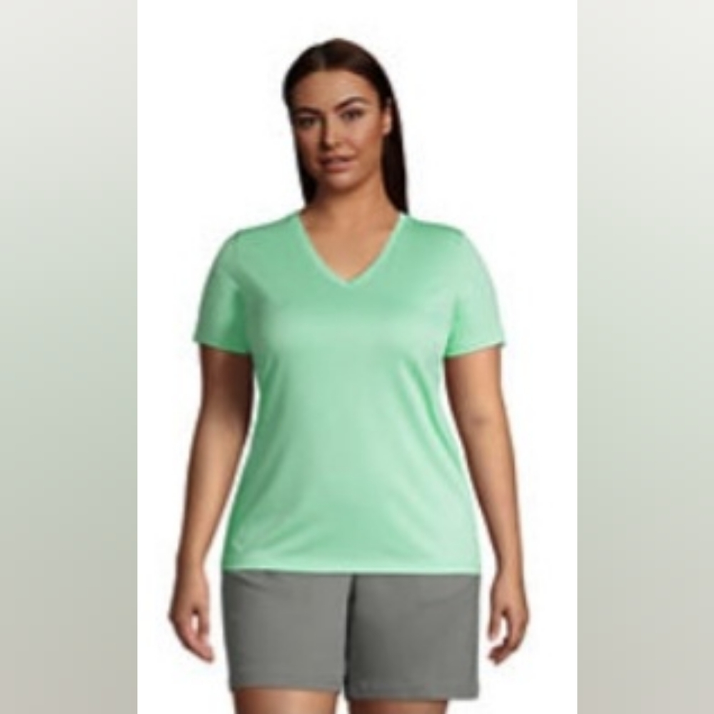 Lands' End Women's Plus Size Relaxed Supima Cotton Short Sleeve V-Neck T-Shirt